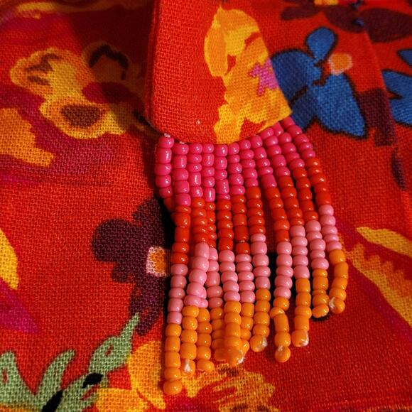 C&C California Linen Rayon Floral Shorts 6 Hi Waist Beaded Fringe Festival Boho - Picture 3 of 11